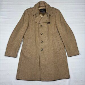 VTG Stratojac USA Beige Wool Trench Coat Overcoat Jacket w/ Epaulets Mens 42L